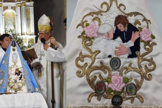 Polémica en Catamarca por un bordado de Milei con el Papa en el manto de la Virgen del Valle