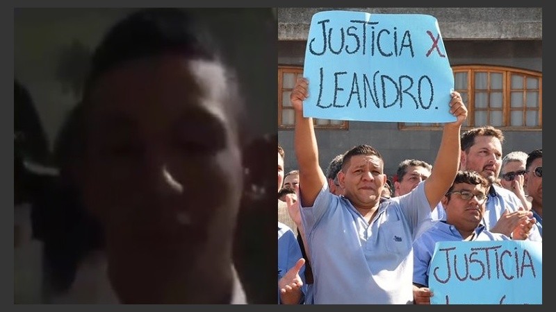 El joven detenido y los compañeros del chofer asesinado pidiendo justicia.