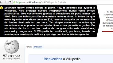 El mensaje de Wikipedia para proteger su independencia.