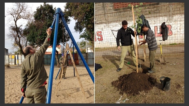 Algunos de los trabajos que se realizan en la plaza de zona sur. 