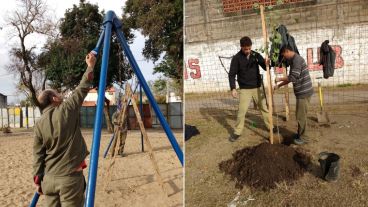 Algunos de los trabajos que se realizan en la plaza de zona sur.