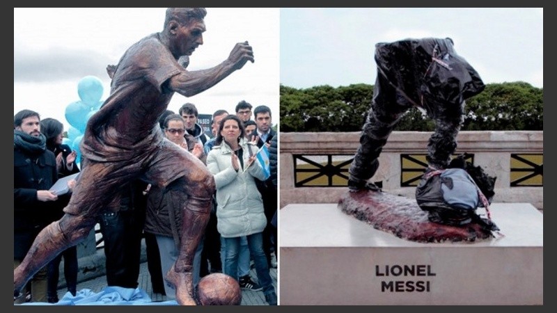 La estatua, antes y después.