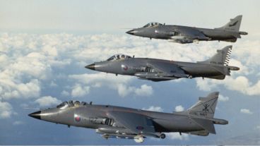 Harriers de la Marina Real que batallaron en Malvinas.