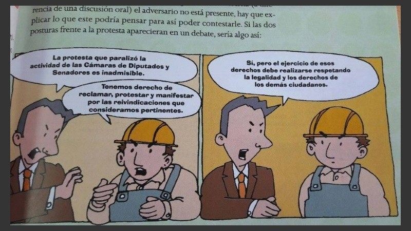 La viñeta que plantea el conflicto entre el funcionario y el trabajador reproduce el editorial periodístico publicado en el mismo texto.