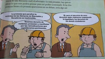 La viñeta que plantea el conflicto entre el funcionario y el trabajador reproduce el editorial periodístico publicado en el mismo texto.