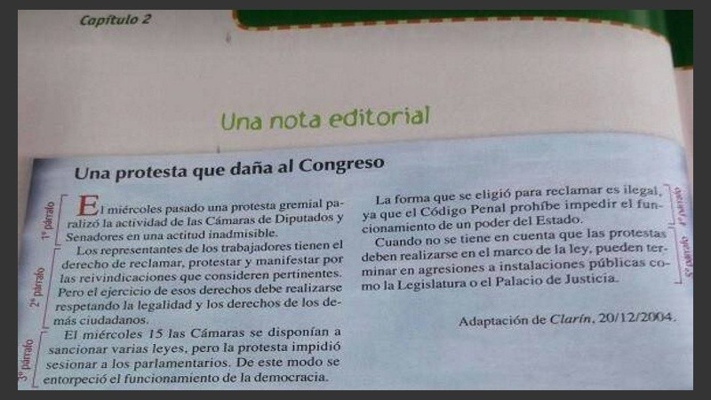 El editorial periodístico adaptado que reproduce el manual.