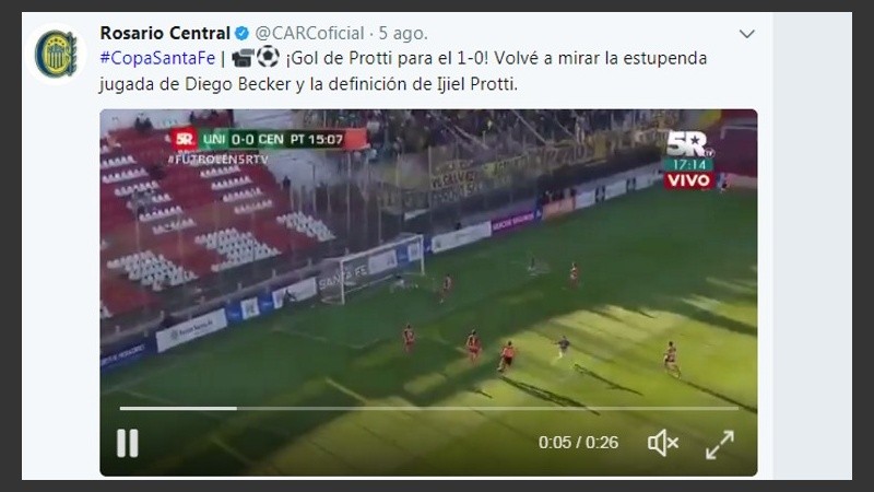 Goles en diferido y en cuentas de Twitter como las de Newell's y Central.