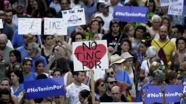 Manifestación contra los atentados yihadistas en Cataluña desarrollada en Barcelona.