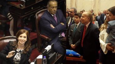 Cristina junto "al Adolfo". Carlos Saúl izó la bandera y juró.