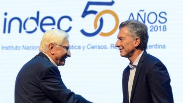 Macri con Todesca en el acto por los 50 años del Indec.