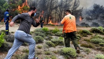 Bomberos trabajan incansablemente en medio de la desolación.