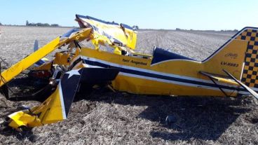 Así quedó la aeronave de Angelini tras el impacto.