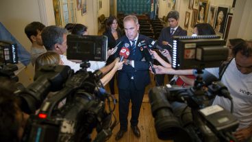 La conferencia de prensa en el Colegio de Magistrados.