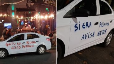 Las pintadas en dos autos llamaron la atención.