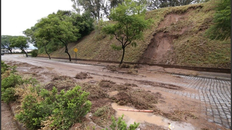 El barro quedó sobre la calzada de Pellegrini.