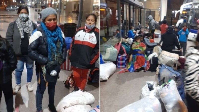 Los chaqueños en el momento en que quedaron varados en la terminal de Rosario. 