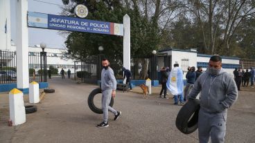 La protesta en Jefatura este jueves por la mañana.