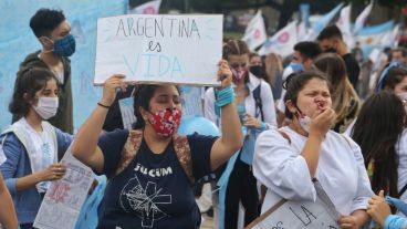 El acto en el Monumento contra el derecho al aborto legal.