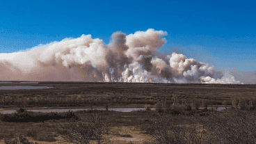 La columna de humo sobre el humedal, frente a San Pedro.