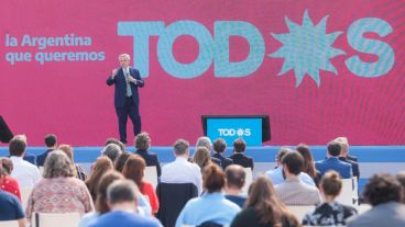 Alberto Fernández durante el acto en Tecnópolis