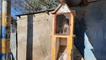 Una estatua de la Virgen María en medio de los pasillos.