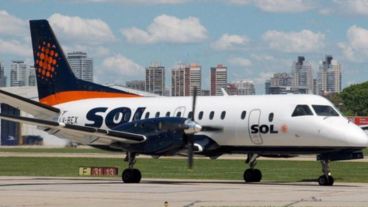 Un avión Saab 340 de Sol Líneas Aéreas similar al que se estrelló en Río Negro el 18 de mayo de 2011.