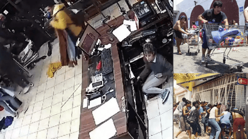Un asalto a un local de ropa el martes en Buenos Aires y dos imágenes de los saqueos de 2001.