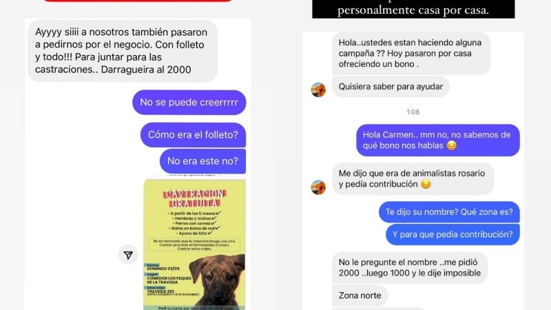 Algunos de los mensajes que llegaron a las redes sociales de Animalistas, consultando si estaban haciendo una campaña para pedir dinero.