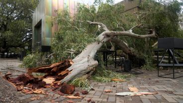 Parte de los destrozos que generó la tormenta en el exterior del resto bar.