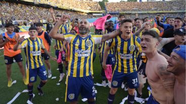 El festejo de los jugadores de Central tras ganarle a Newell's, el 30 de septiembre pasado.