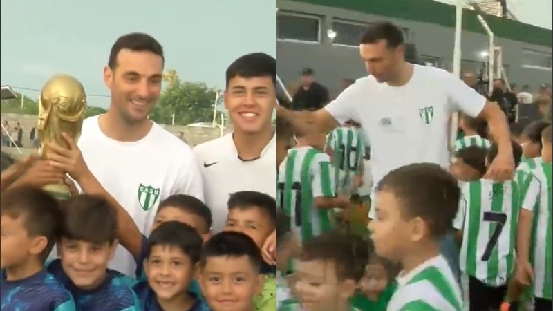 Scaloni fue el encargado de dar el puntapié inicial de la competencia, donde también participaban sus hijos.