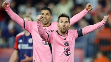 Luis Suárez y Lionel Messi celebran el triunfo del Inter Miami.