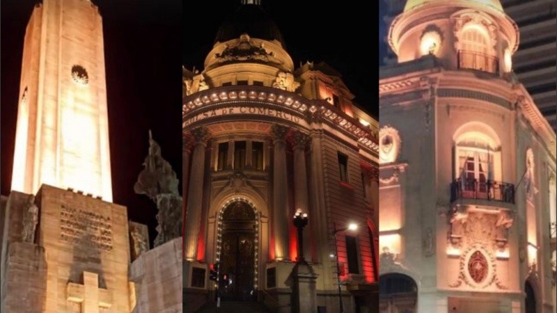 El Monumento, la Bolsa de Comercio y el Concejo se iluminaron de naranja.