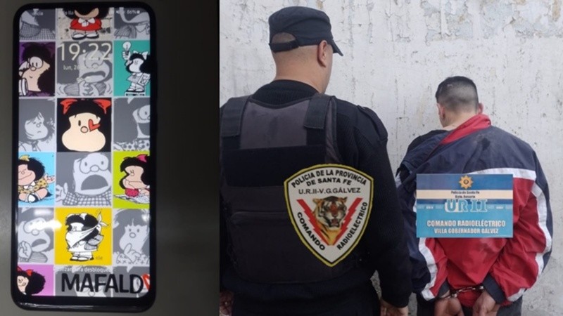 El celular de la seño y el detenido tras la entrega controlada.