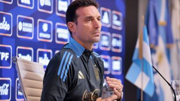 Scaloni durante la conferencia de prensa de este lunes en Ezeiza.