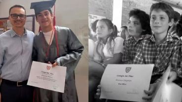 Colapinto antes y después: cuando recibió el diploma y cuando empezó la escuela.