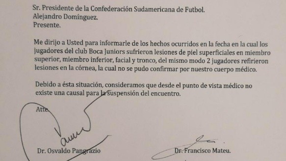 La comunicación oficial de Conmebol.